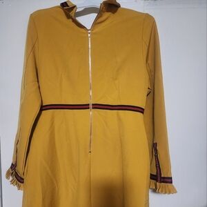 Yellow A-Line Long Sleeve Dress with Mandarin Collar
